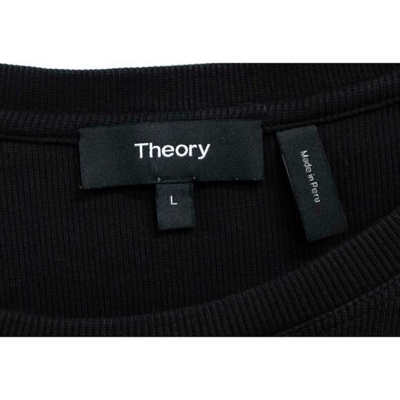 Theory Button Front Mother of Pearl Long Sleeve RIbbed Black Tee Shirt L - Picture 8 of 9